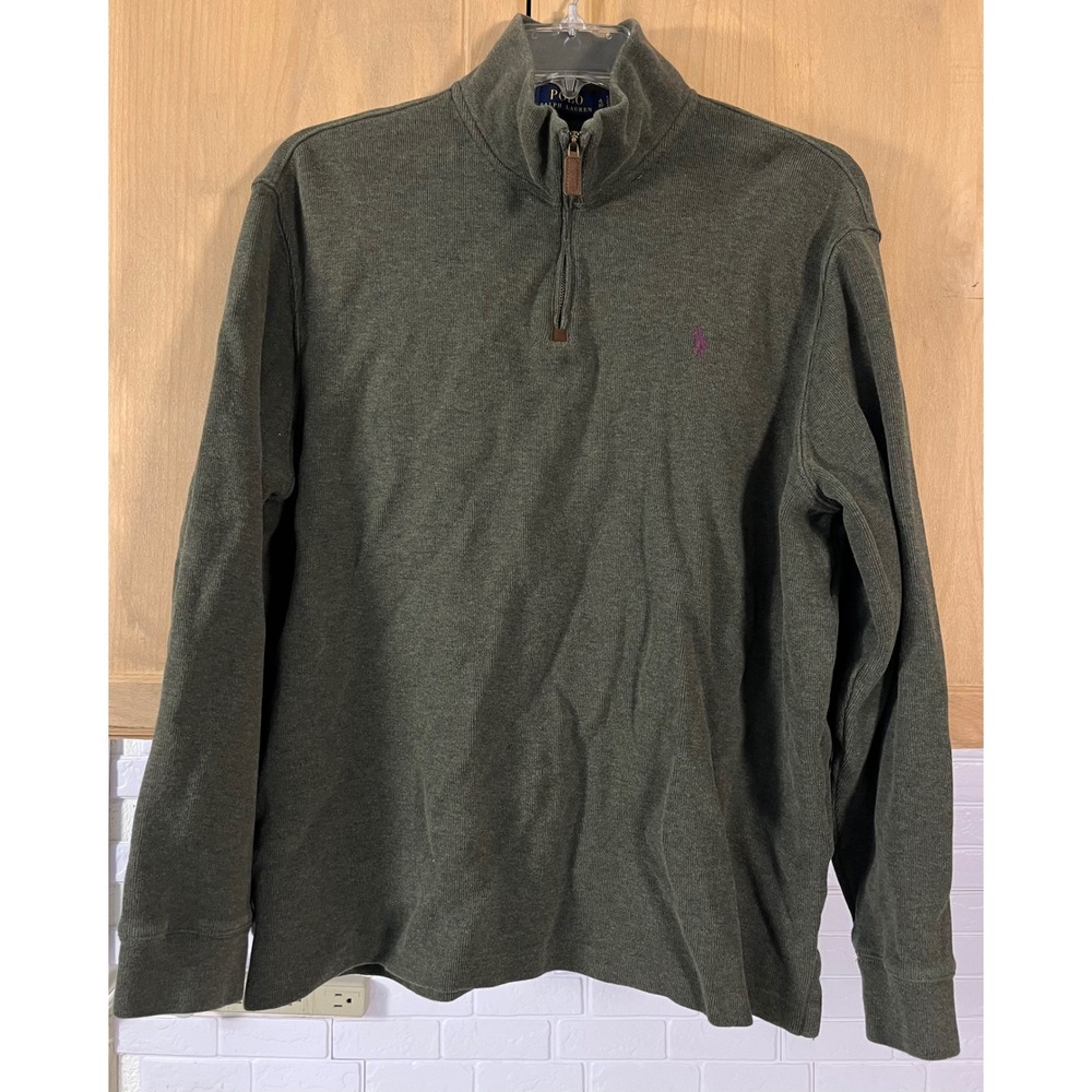 Polo Ralph Lauren Quarter Zip Pullover Mens XL Green Cotton Ribbed Sweater
